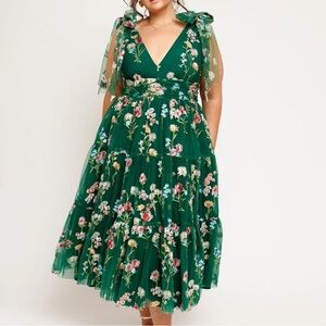 JessaKae Margaret Floral Midi Dress Emerald - 2X